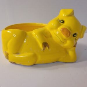 Adorable Vintage Yellow Pig Dish, Planter 😍 D4